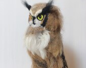 Nadelgefilzter Vogel, Eule, weiche Skulptur, auf Bestellung