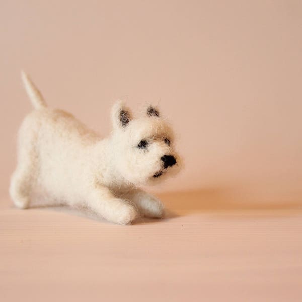 Needle felted dog miniature, West Highland Terrier, felted animal, Woodland, dolls and miniatures, pet, lovely dog miniature portrait