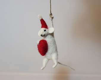 Needle Felted Mouse Ornament-Christmas Mouse-Handmade-Hanging-Mouse-Christmas-Needle Felted Animal-Wool Animal-made by DaliaNerijusFelt