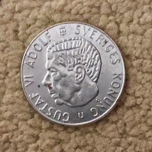 1973 Swedish 1 Krona Coin/ Vintage Swedish Coin/ Scandinavian Coins/ 1973 1 Krona Coin