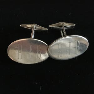 Vintage Sterling Silver Cuff Links/ Monogrammed Cuff Links/ 1960s Sterling Silver Cuff Links/ Men's Sterling Silver Accessory