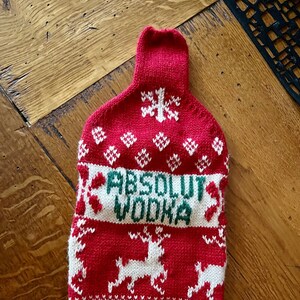 Vintage Advertising: Absolut Vodka Cynthia Rowley Ugly Christmas Sweater Bottle Cover/ 1990s Knitted Absolut Vodka Bottle Sweater
