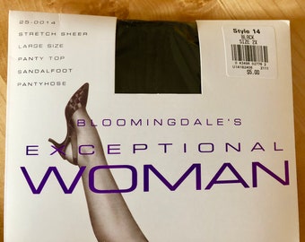 Vintage Large Size Pantyhose/ Black Bloomingdales Exceptional Woman/ Size 2X/ Unopened Package