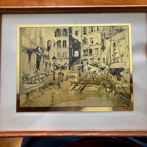 Vintage Lionel Barrymore &quot;Dry Dock&quot; Framed Foil Art/ Framed Los Angeles Dock Scene from Lionel Barrymore
