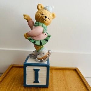 Vintage Alpha Block Bears/ Bronson Collectibles/ Isabel the Ice Skater/ Alphabet Figurine Letter I