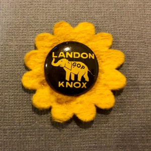 Vintage 1936 Alf Landon Campaign Button/&quot;Landon Knox&quot; GOP Elephant/ 1936 Presidential Election/ Button with Felt Sunflower Backing
