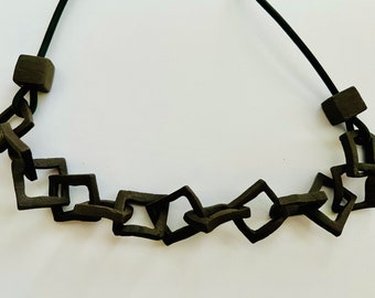 Funky Statement Necklace Made of Black Ceramic/ Hand Crafted Ceramic Necklace/ From Parisian Craft Studio/ 20 inch Necklace