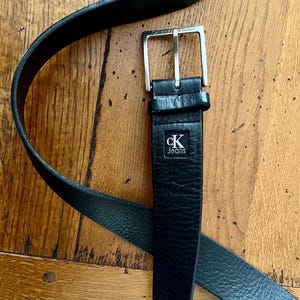 Vintage Mens Authentic CK Calvin Klein Jeans Black Leather Belt/ Mens Black Leather Belt/ CK Jeans Mens Belt