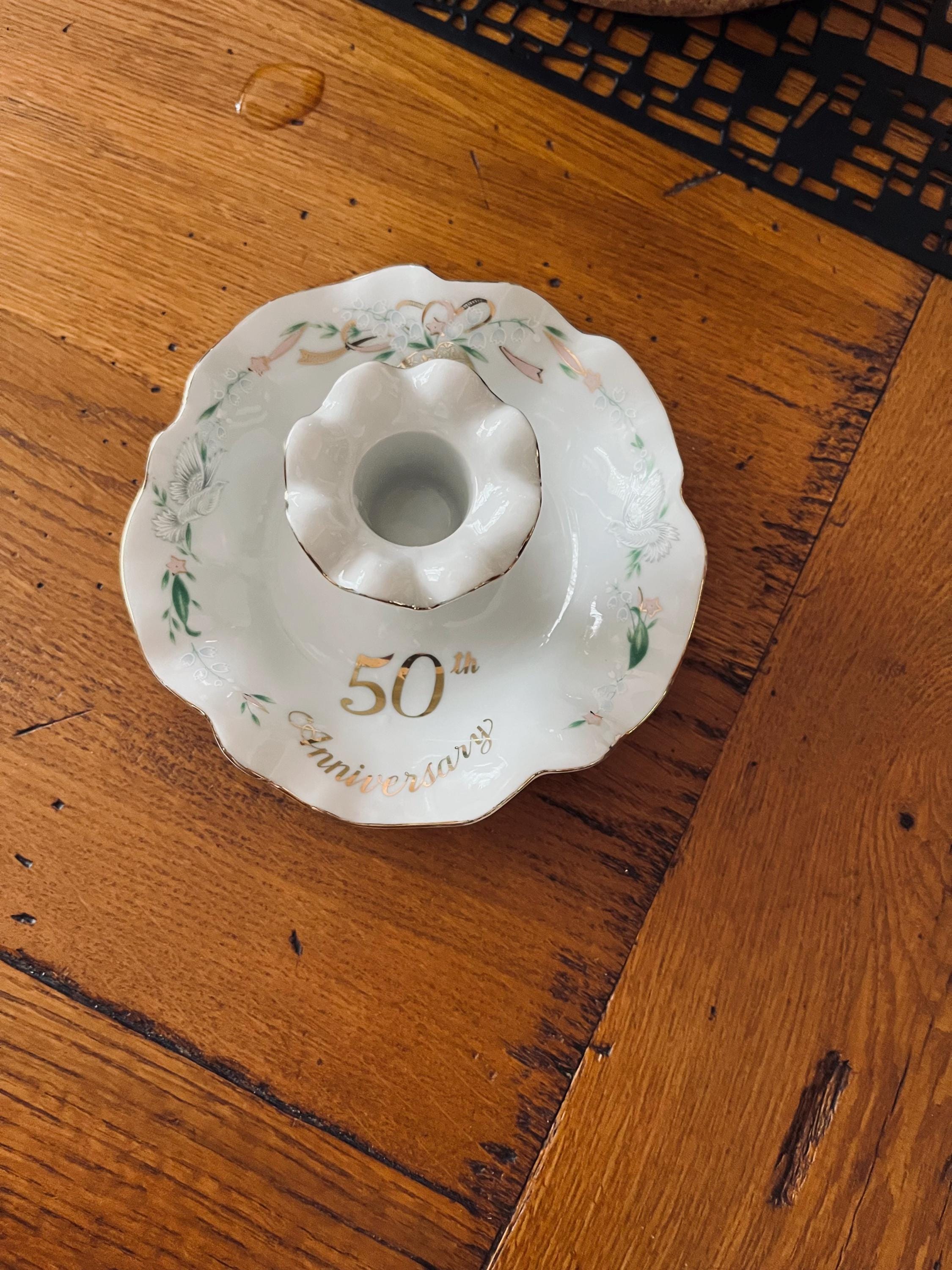 Vintage Lefton China 50th Anniversary Candle Holder/ Lefton China