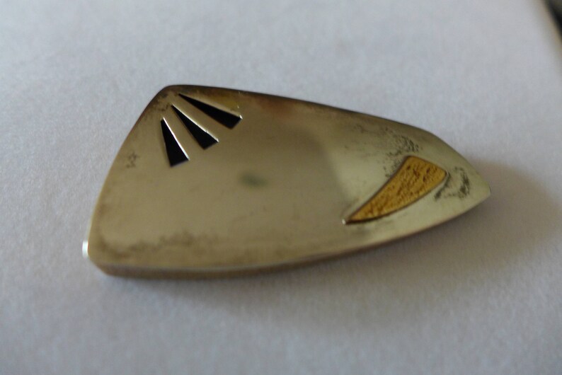 Vintage Original Designer Barbara Bayne Modern Handcrafted Brooch Sterling Silver and Brass Signed and Dated by Artist Modernist Pin