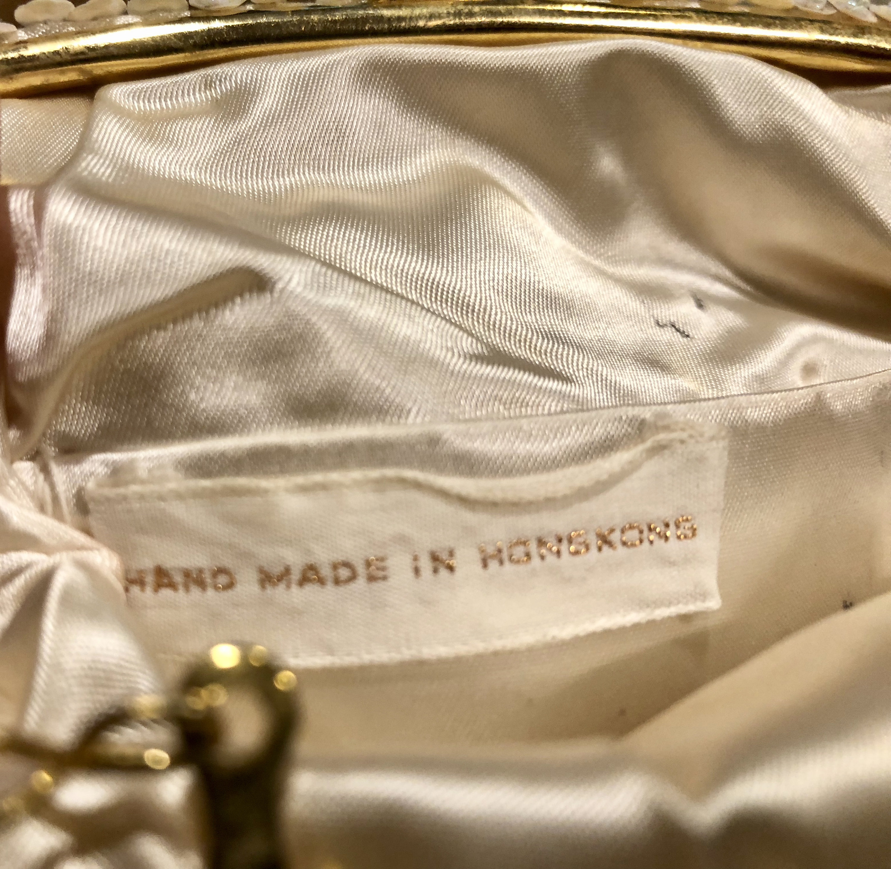 Sac Pochette De Soirée Vintage En Perles De Rocaille Blanc - Chaîne Hong Kong, Thème Fleur