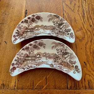 Pair of Vintage Tonquin Royal Staffordshire/ Dinnerware by Clarice Cliff/ Crescent Plate Made in England/ 1950s Royal Staffordshire