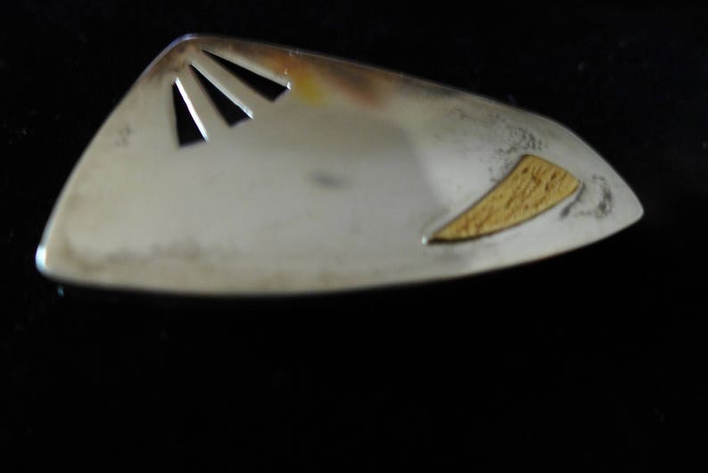 Vintage Original Designer Barbara Bayne Modern Handcrafted Brooch Sterling Silver and Brass Signed and Dated by Artist Modernist Pin