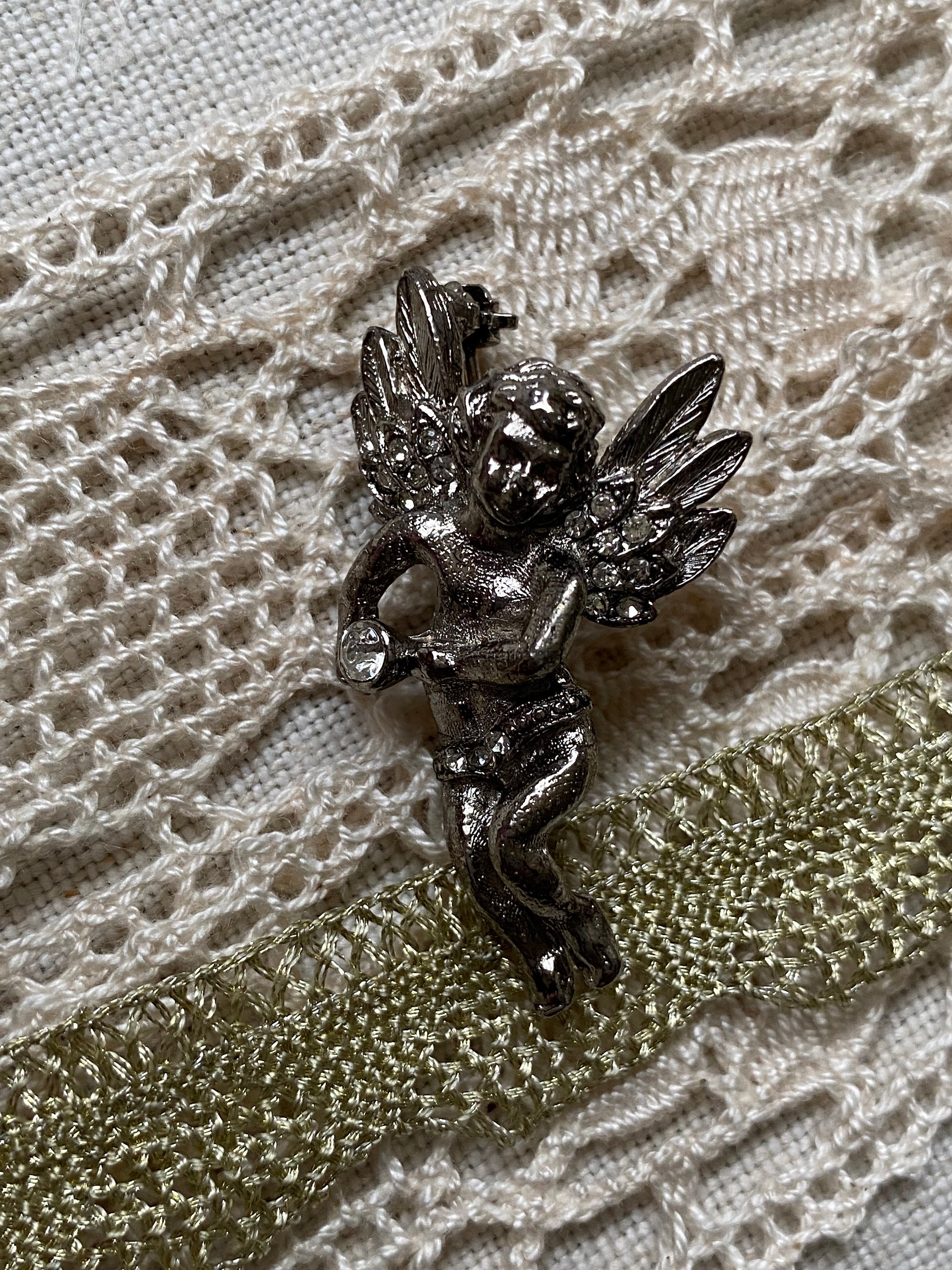 Broche Ancienne Rare Chérubin Ange En Argent Massif | Bijou Vintage Collection