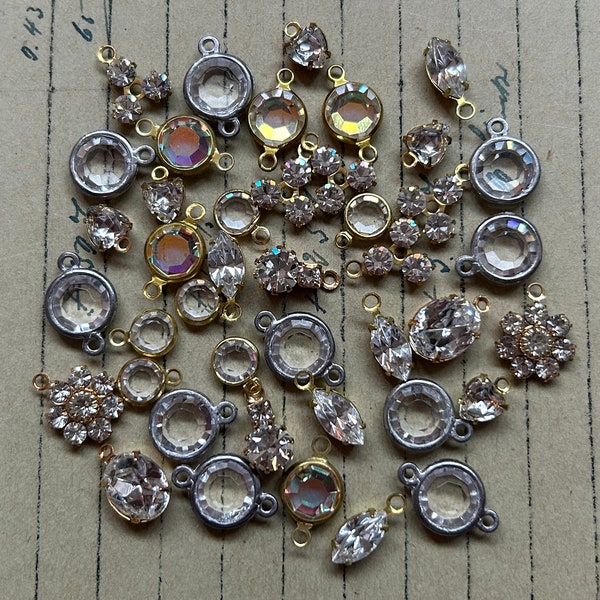 Lot of 40 genuine vintage charms & crystals with connectors, jewellery making