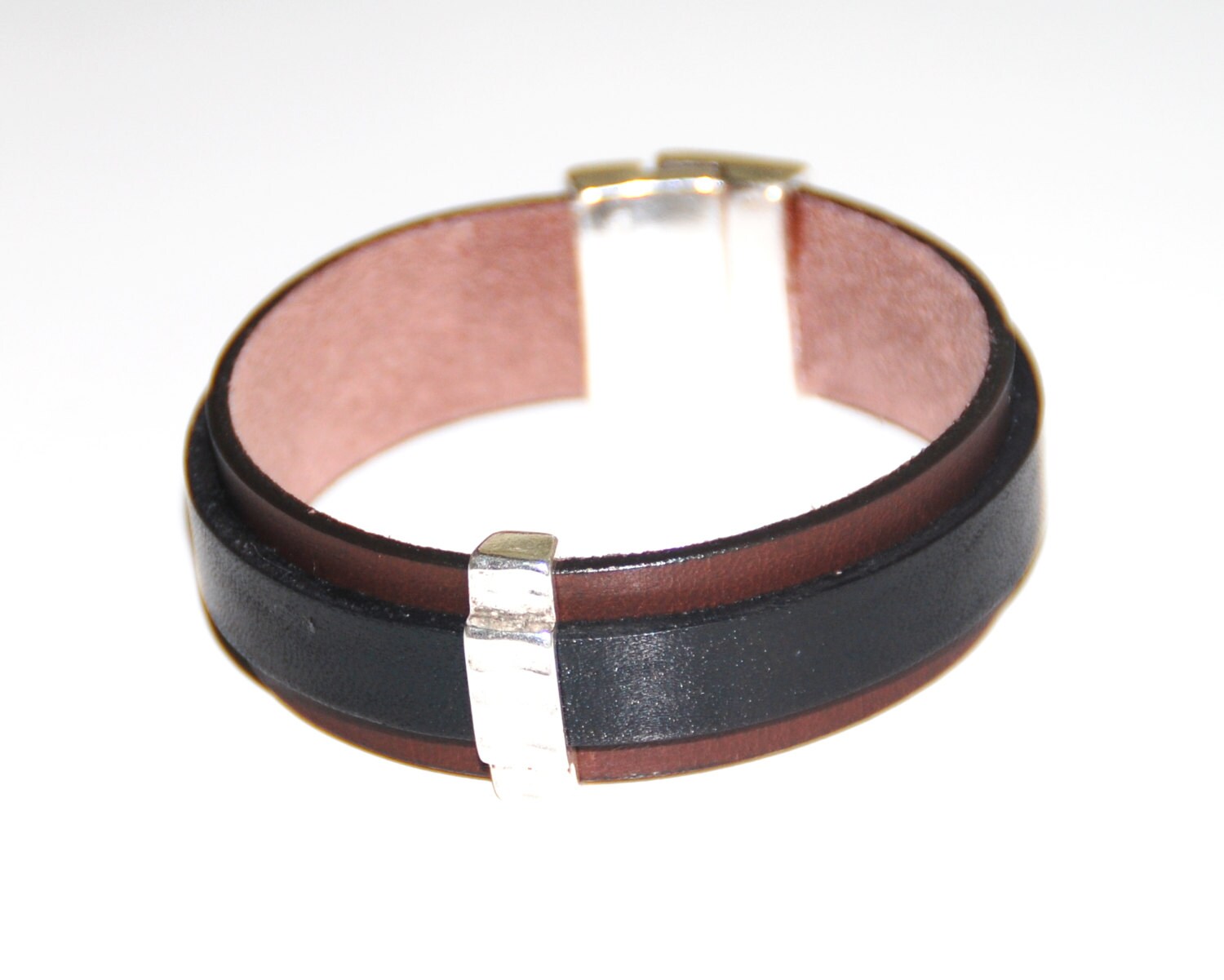 Double leather Cuff Bracelet Men's Leather Cuff Bracelet Etsy