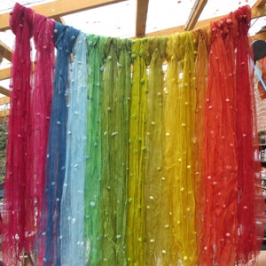 Naturally dyed soft silk scarves with cotton dots - rainbow colours, ethically sourced