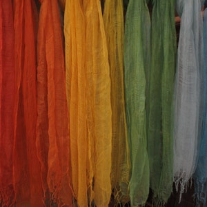 Naturally dyed 100% mulberry silk scarves super soft ethically traded rainbow colours image 2