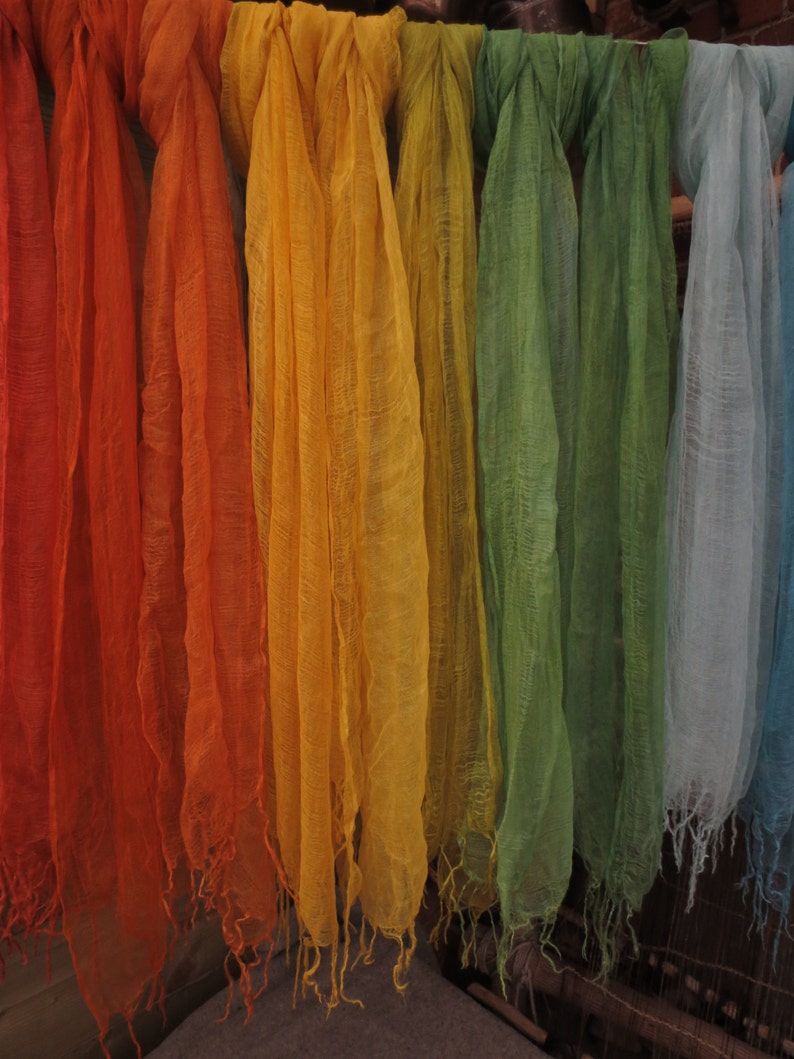 Naturally dyed 100% mulberry silk scarves super soft ethically traded rainbow colours image 2