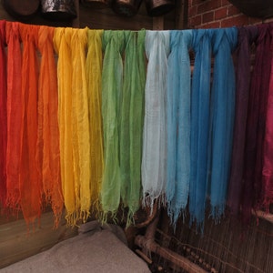 Naturally dyed 100% mulberry silk scarves super soft ethically traded rainbow colours image 1