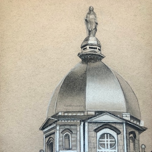 Art Print Notre Dame Dome Drawing University of Notre Dame Charcoal Drawing Gift for Alumni Notre Dame Dorm Decor Fighting Irish Art
