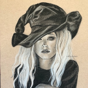 Original Drawing Witch Charcoal Drawing Dark Academia Art Witchy Vibes Gothic Art Light Academia Halloween Spooky Art