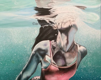 Art Print Girl Swimmer | Fine Art Painting Print Underwater Painting | Beach House Art | Beachy Decor