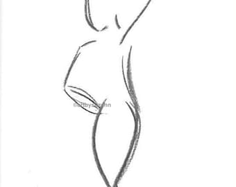 Original Ballet Dancer Charcoal Drawing, Minimalist Dance Art