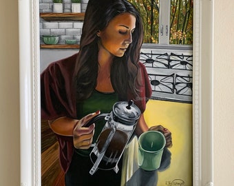 Morning Coffee Acrylic Painting, Kitchen Art, Coffee Lover Gift, 20x16 inches