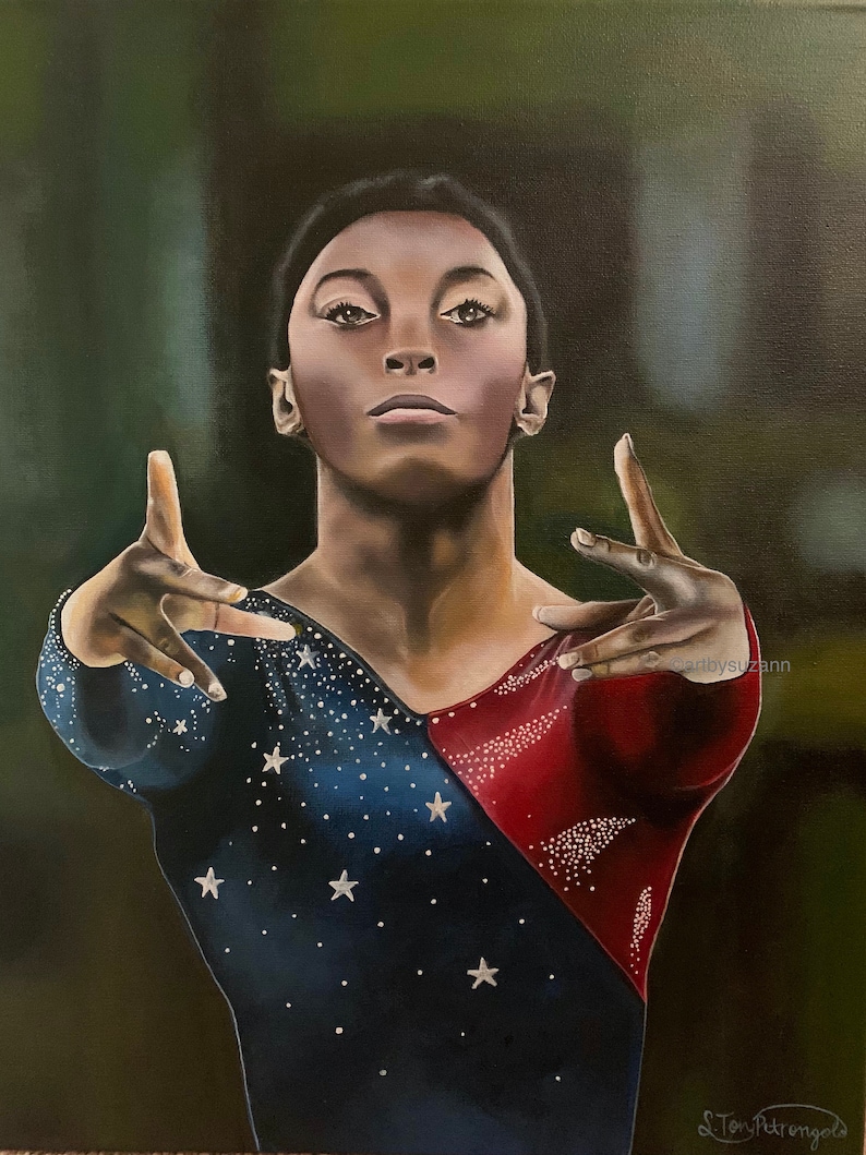 olympics painting Simone Biles gymnast painting balance beam Dismount fine art print