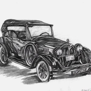 Classic Car fine art print | vintage car drawing print | Car Collector Art