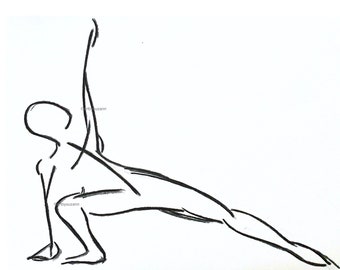 Original Figure Charcoal Sketch, Yoga Stretch Drawing, Made to Order