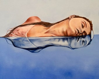Impresión artística de retrato femenino, pintura con reflejo de agua, bellas artes