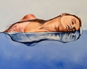 Art Print water reflection painting, female figure fine art print, water art