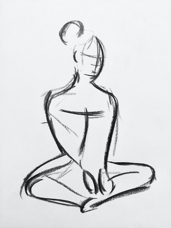 Original Drawing Female Figure Art Minimal Quick Charcoal Sketch Gesture  Drawing Figure Art -  Sweden