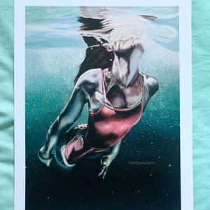 Art Print Girl Swimmer | Fine Art Painting Print Underwater Painting | Beach House Art | Beachy Decor