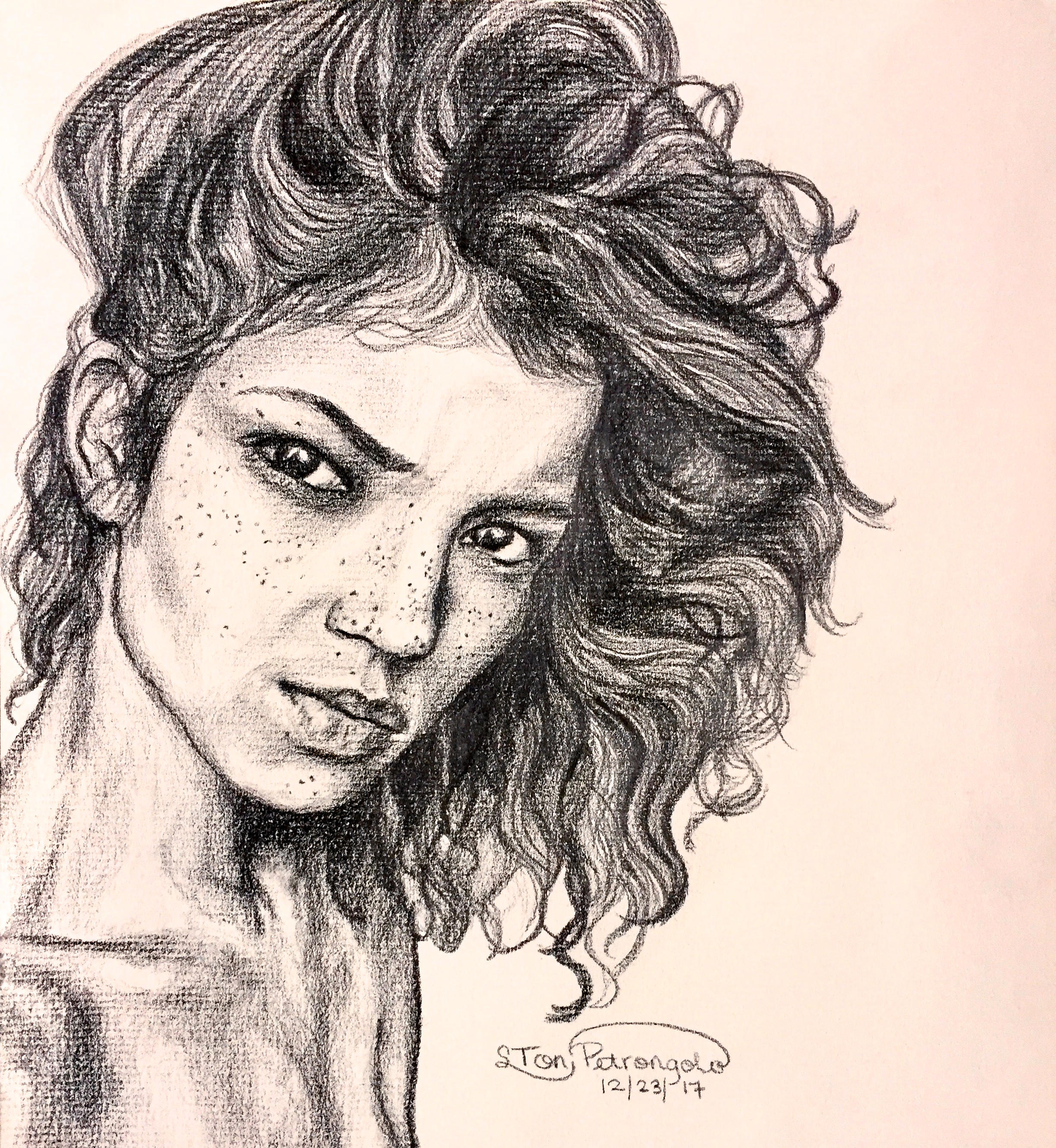Female portrait pencil drawing dramatic artwork realistic art pencil sketch freckles portrait art figurative art original art