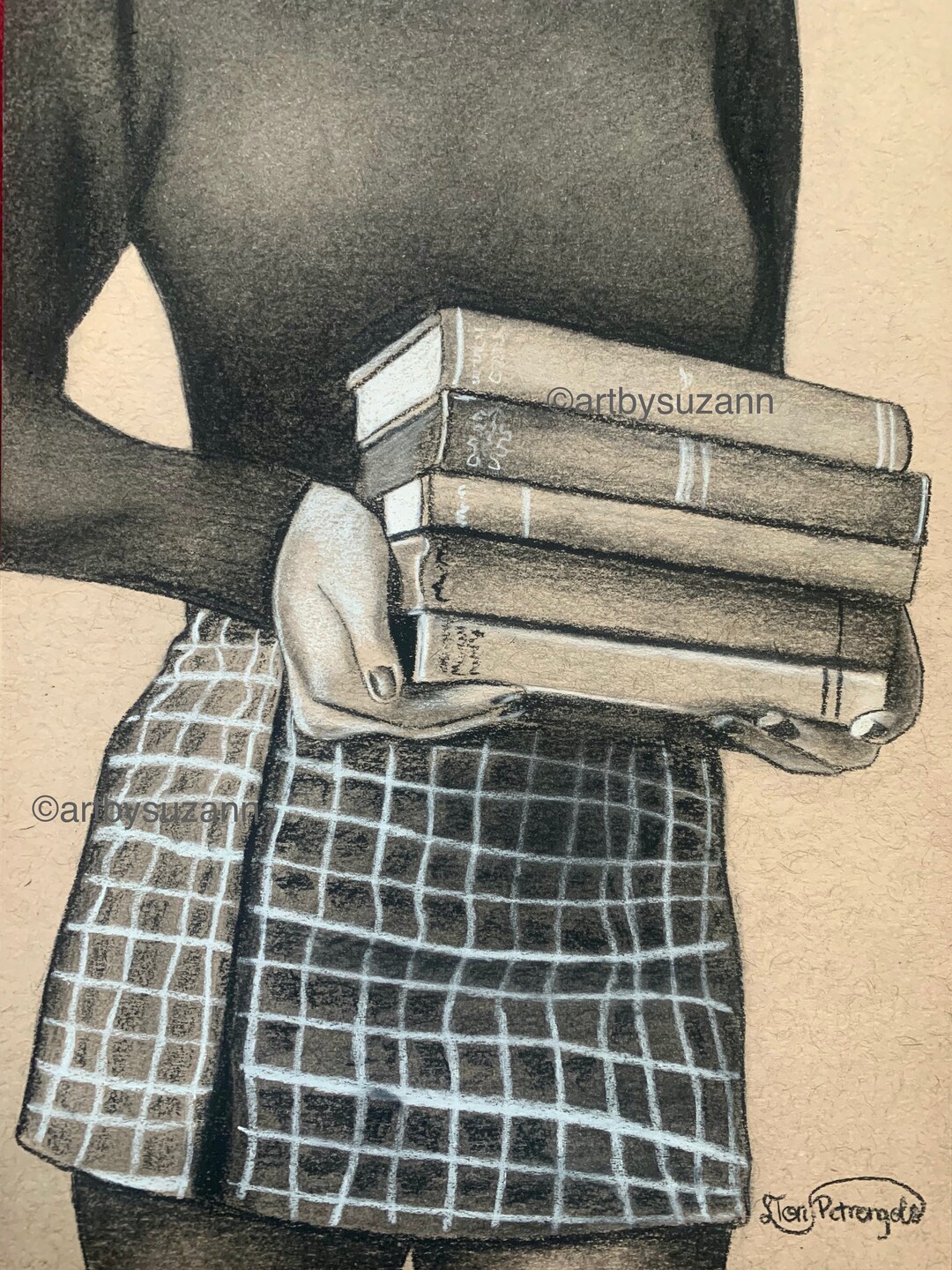 Art Print Books Drawing Print Charcoal Home Office Decor Fine Art Print Light Academia Bookish