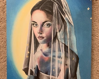 Girl in Veil Leinwanddruck, verschönertes Fine Art Portrait, fertig zum Aufhängen