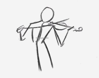 Original Violinist Charcoal Sketch, Figure Drawing, Line Art, original drawing