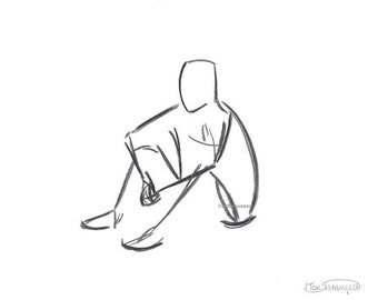 Single line drawing, man, guy sitting posters for the wall • posters line,  thinking, hand | myloview.com
