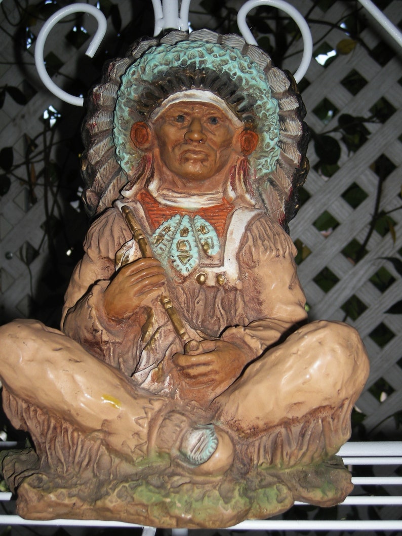 Vintage 1972 Native American 9 Chief Chalkware Bust Universal Statuary Corp.