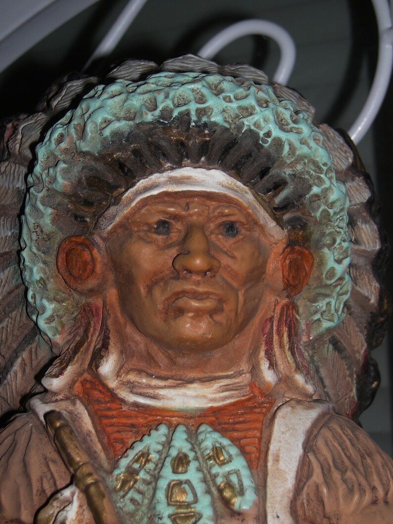 Vintage 1972 Native American 9 Chief Chalkware Bust Universal Statuary Corp.