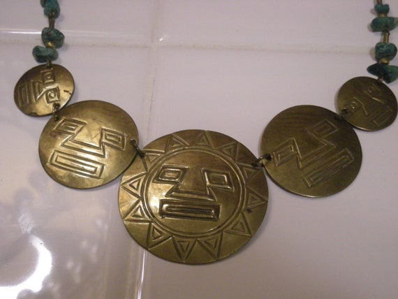 Abstract aztec online brass necklace