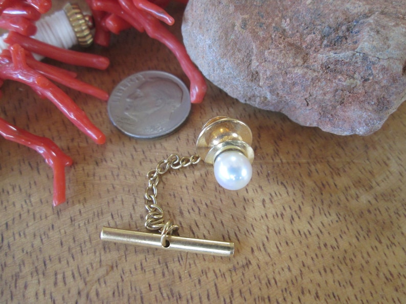 Lapel Pin Vintage Gold Filled Cultured Pearl Men/'s Tie Tack Akoya Saltwater Retro 1950s 120 12k g.f