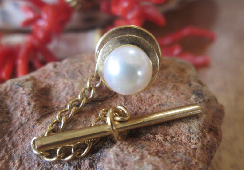 Lapel Pin Vintage Gold Filled Cultured Pearl Men/'s Tie Tack Akoya Saltwater Retro 1950s 120 12k g.f