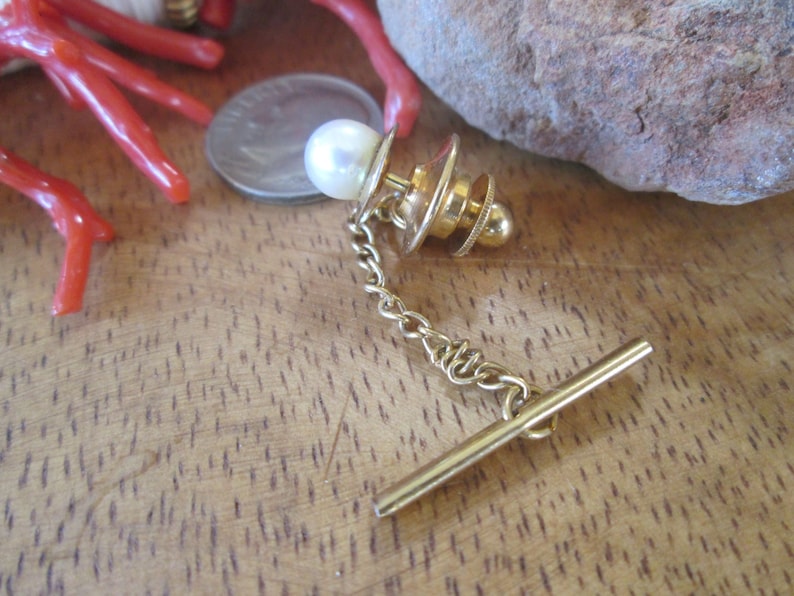Lapel Pin Vintage Gold Filled Cultured Pearl Men/'s Tie Tack Akoya Saltwater Retro 1950s 120 12k g.f