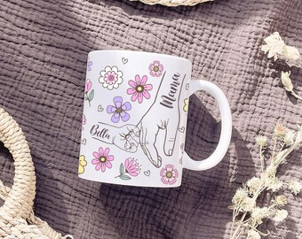 Taza de café con diseño de mamá y flores