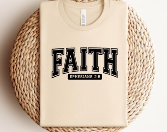 Camiseta universitaria de fe, ropa cristiana Efesios 2:8, camiseta de oración inspiradora, camisetas cristianas,