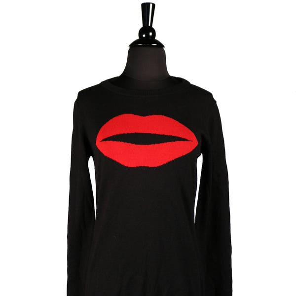 Vintage 1980'-90's Elio Fiorucci Sweater / Tunic Sweater / Red Lips Motif / Iconic Italian Brand / Studio 54 /
